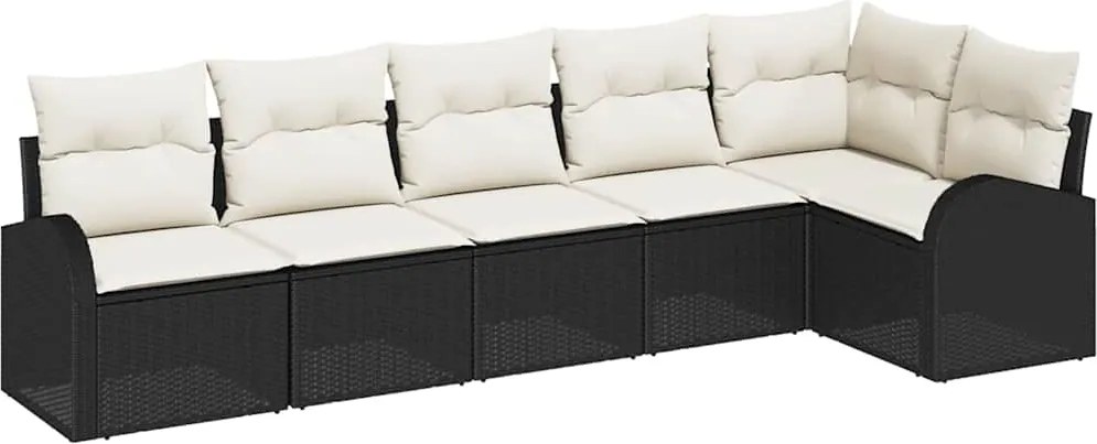 vidaXL Kerti Kanapé Szett párnával 6 pcs Fekete Poli rattan