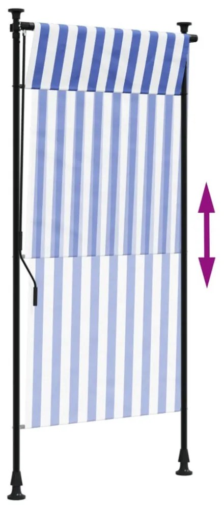 kék és fehér szövet és acél kültéri roló 100 x 270 cm