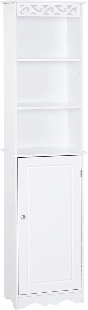 HOMCOM Fürdőszobai Torony Szekrény 3 Állítható Polccal és 1 Nagy Alsó Szekrény MDF Fehér 40x23x160cm | Aosom