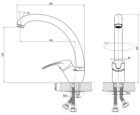 Aqualine - KASIOPEA mosogatócsaptelep, 24 cm, fényes króm
