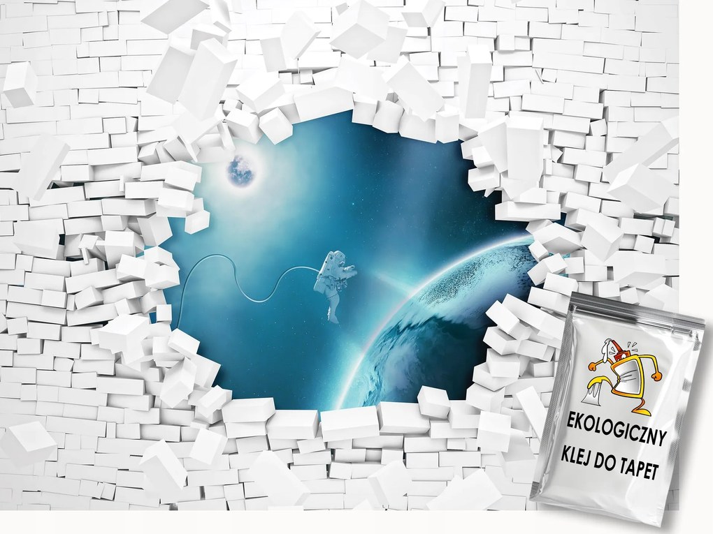 Fotótapéta Flizelina Téglafal és űrhajós az űrben 100x75 ragasztó