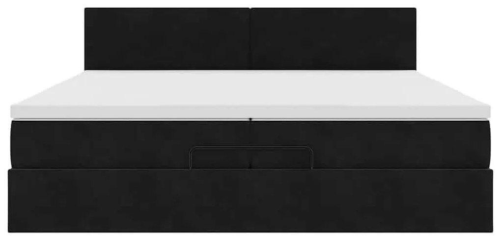 Ottomán ágykeret matraccal fekete 200x200 cm bársony