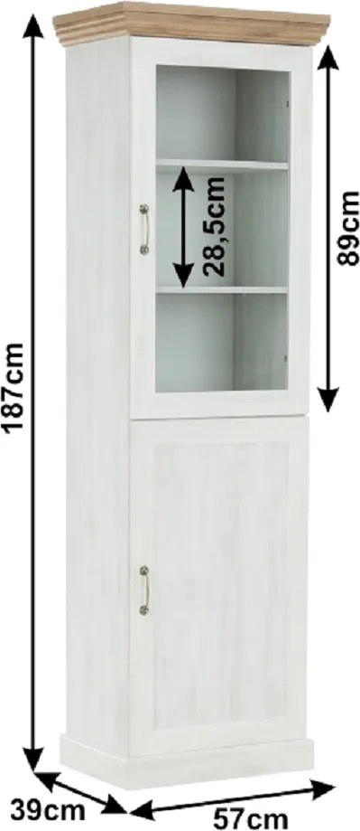vitrines szekrény, északi sosna/vadtölgy, ROYAL W1D