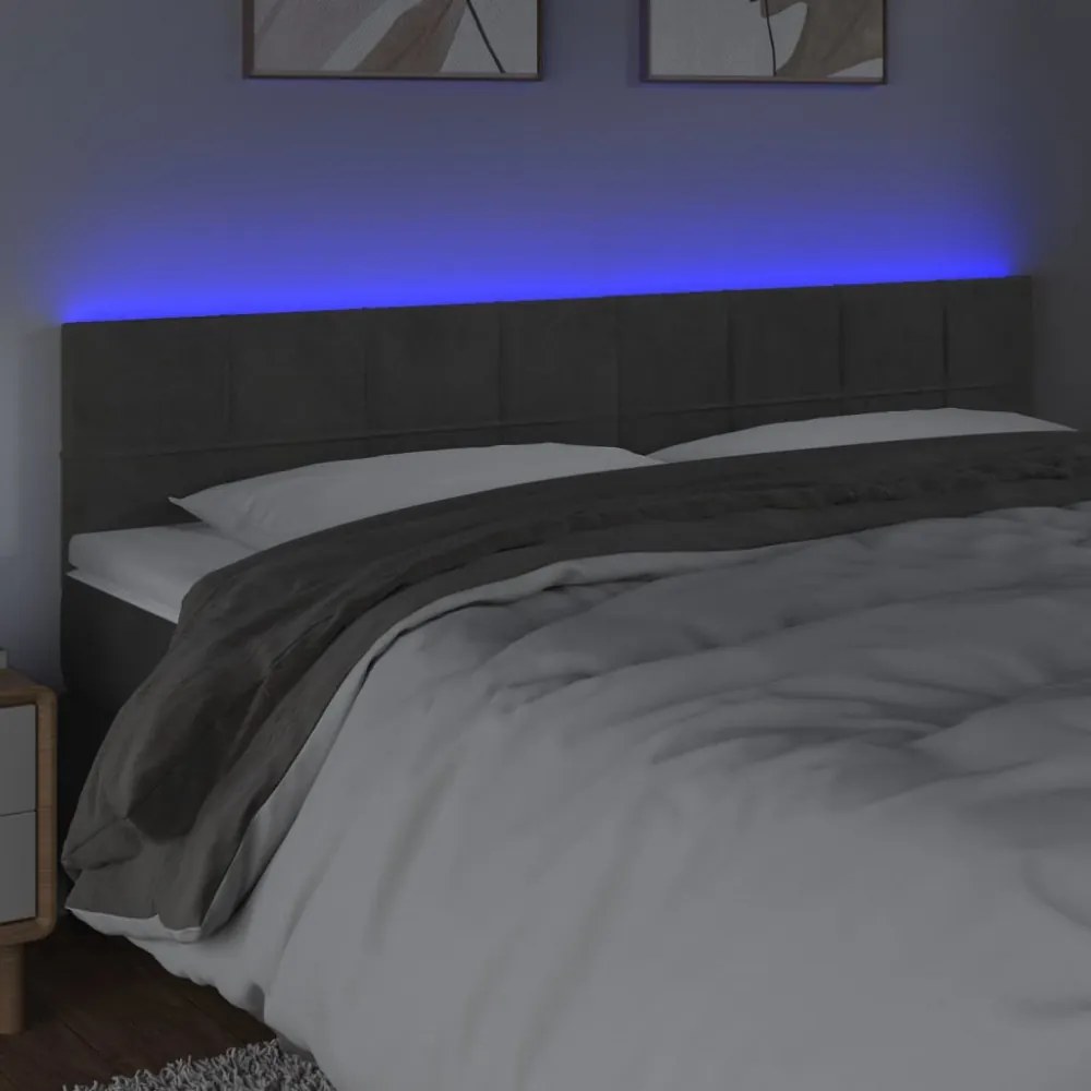 sötétszürke bársony LED-es fejtámla 200x5x78/88 cm