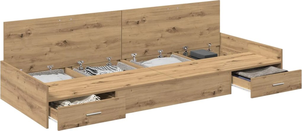 vidaXL Ágykeret fejtámlával fiókkal Artisan tölgy 90 x 200 cm Faanyag