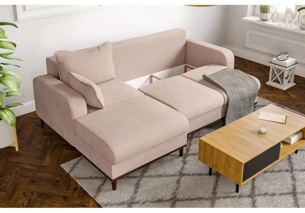 Bézs kordbársony sarokkanapé (bal oldali) Beata – Ropez