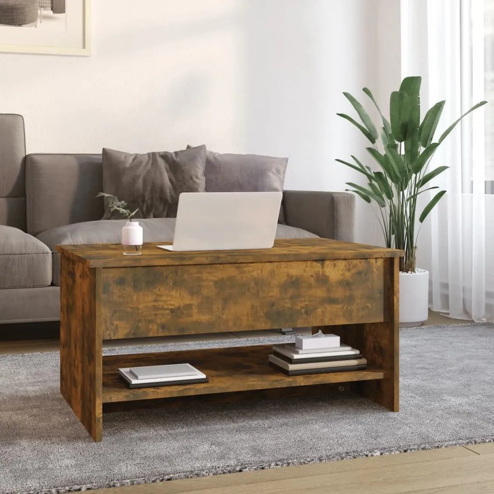 Füstös tölgy színű szerelt fa dohányzóasztal 80 x 50 x 40 cm