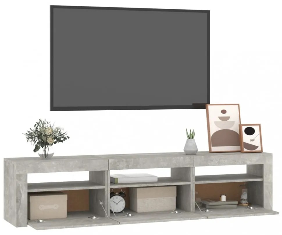 betonszürke TV-szekrény LED lámpákkal 180x35x40 cm