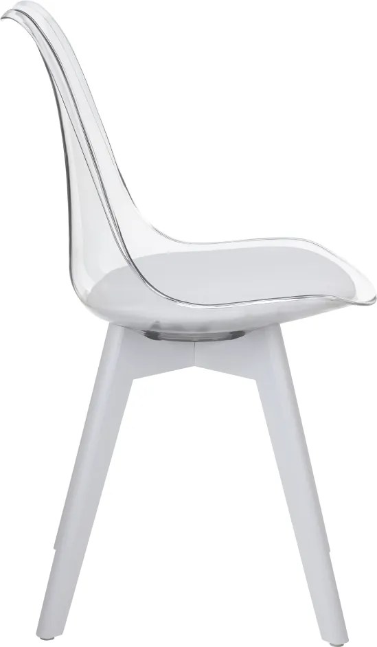 Szék, átlátszó fehér, akril/ekobőr/fehér, BALI 3 NEW