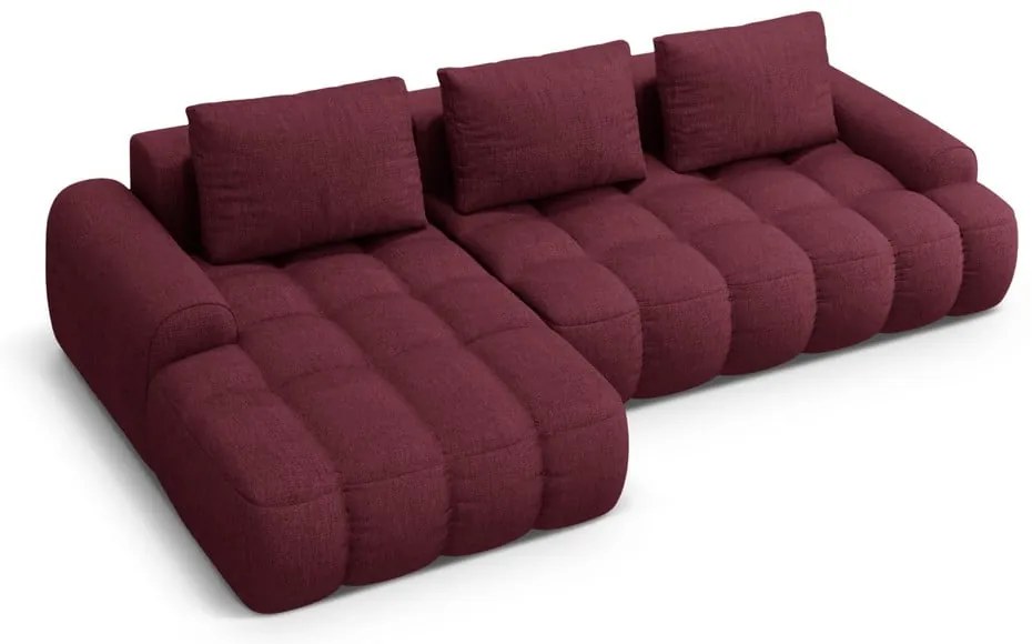 Borvörös kinyitható-tárolóhelyes sarokkanapé (bal oldali-heverő résszel) Linz – Cosmopolitan Design