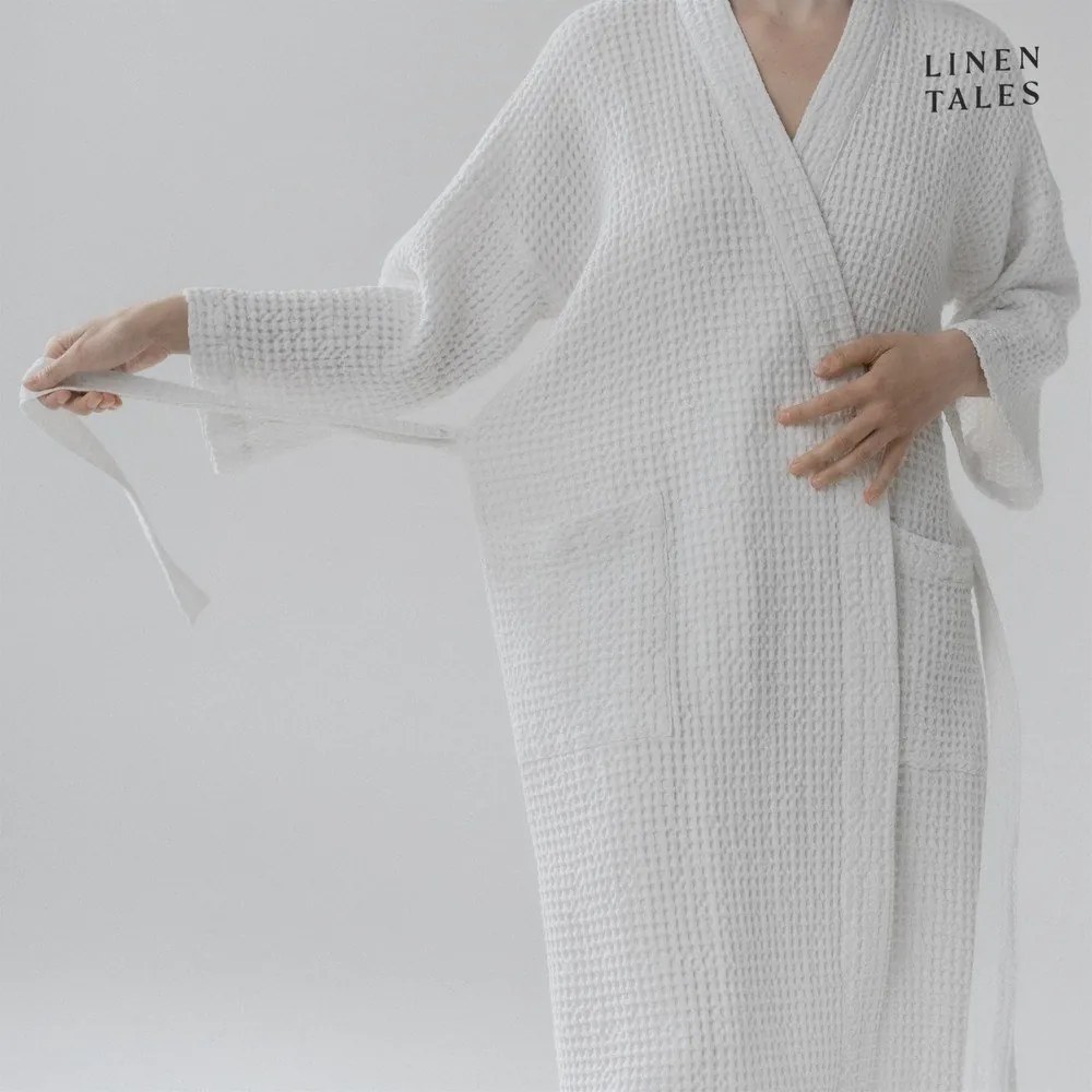 Fehér fürdőköpeny L/XL Honeycomb – Linen Tales