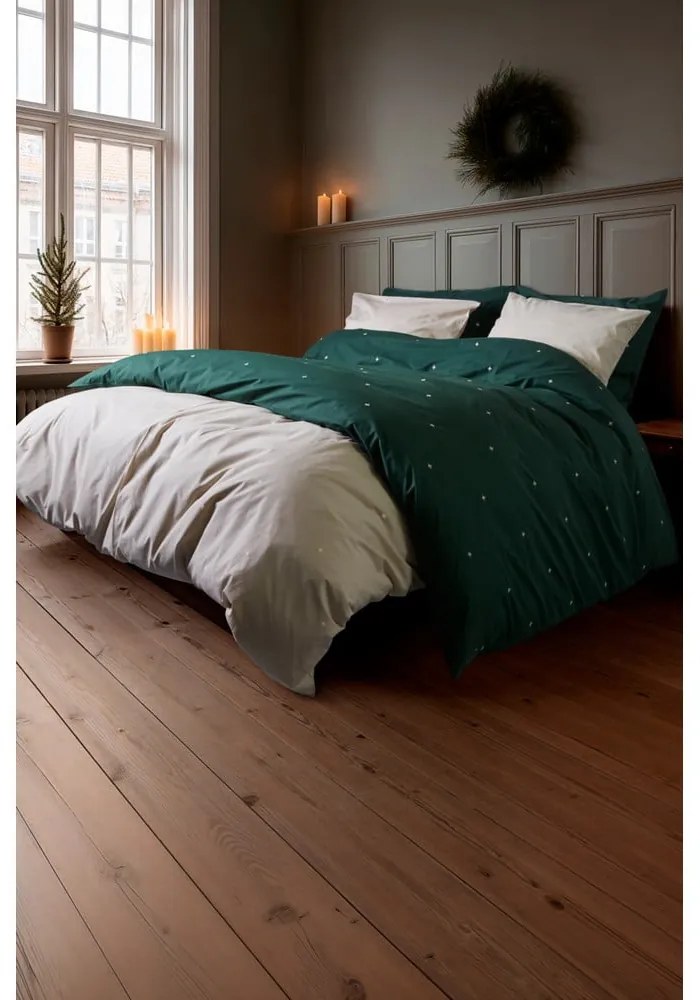 Bézs egyszemélyes pamut-perkál ágyneműhuzat 140x200 cm Christmas Fable – JUNA