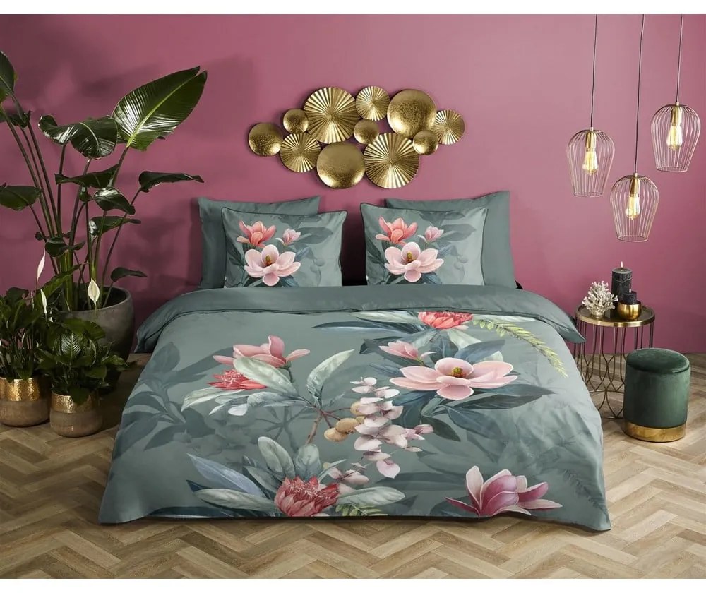 Rose zöld organikus pamut kétszemélyes ágyneműhuzat, 200 x 220 cm - Descanso