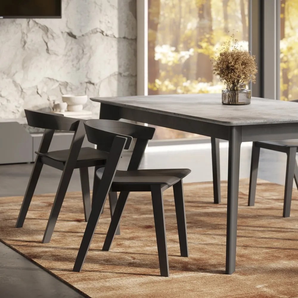 Fekete bővíthető étkezőasztal beton dekoros asztallappal 100x180 cm Shadow – TemaHome