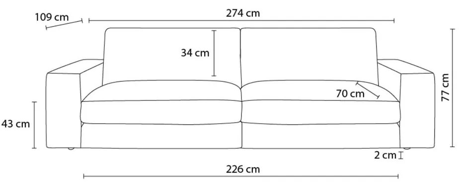 Sötétkék kordbársony kanapé 274 cm Leonard – Bobochic Paris