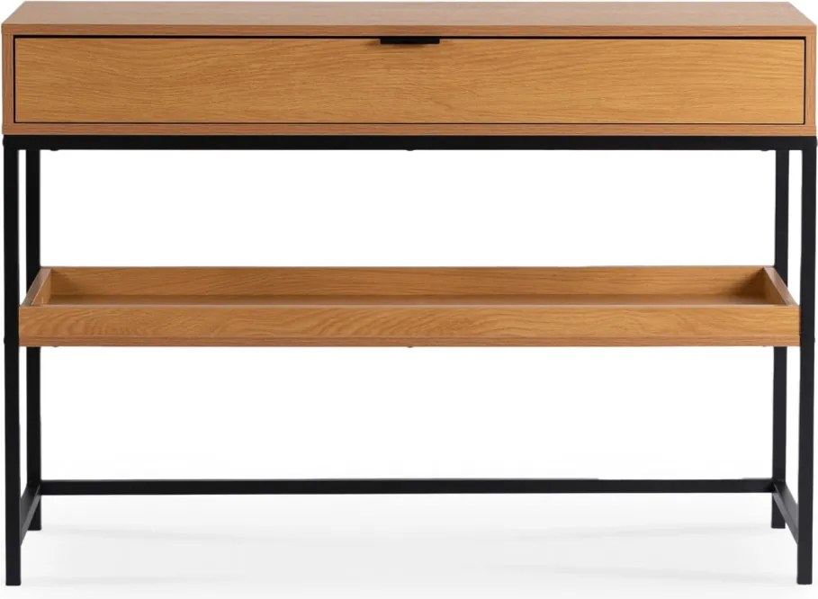 Előszobai konzol polccal tölgy/fekete színben, 100 cm, RUBY