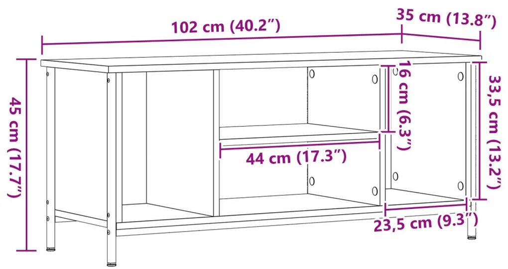 TV állvány Tölgyfa MDF, Fém 102 x 35 x 45 cm TV állvány