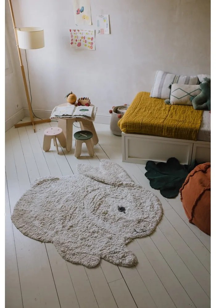 Világosszürke mosható kézi szövésű pamut gyerek szőnyeg 130x135 cm Bunny – Lorena Canals