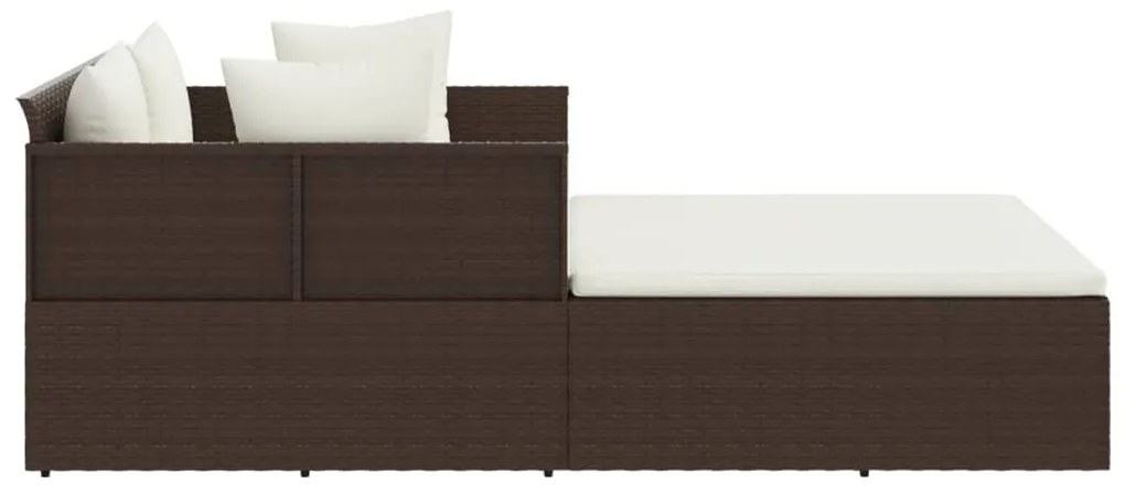 Barna polyrattan napozóágy párnával 182 x 118 x 63 cm