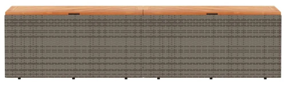 szürke polyrattan és akácfa kerti tárolóláda 220 x 50 x 54 cm