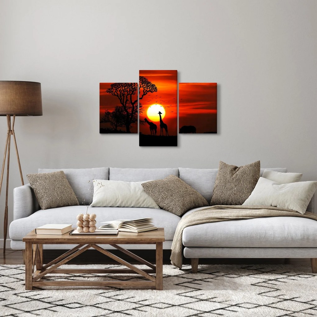 Kép - Állatok sziluettjei napnyugtakor (90x60 cm)