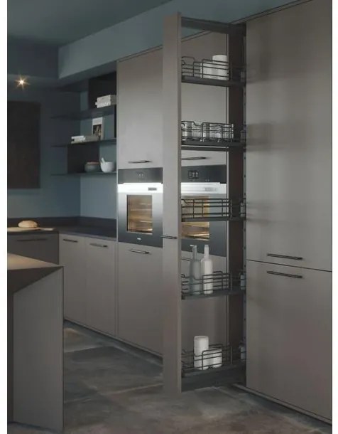 Konyhai fémrács, kamravasalat, 200mm, antracit, teljes kihúzású, csillapított záródás, 1880-2180mm, 5 kosár SIGE, Infinity Line 258