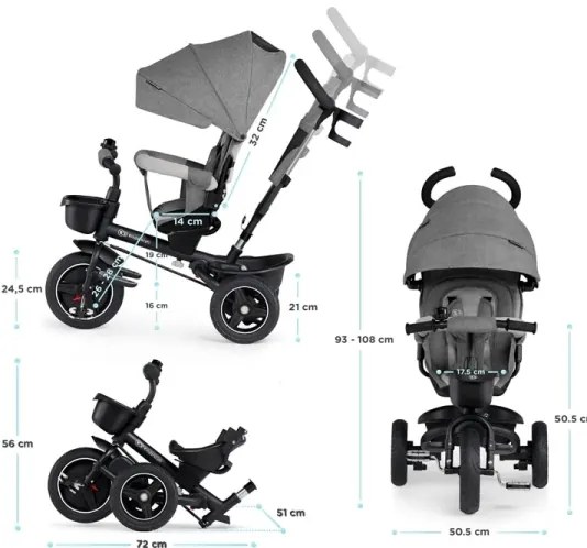 KINDERKRAFT select - Gyermek tricikli 5in1 SPINSTEP szürke