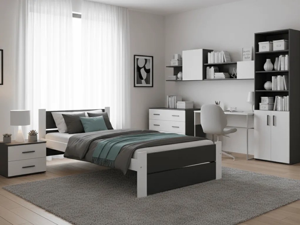 IKAROS DOUBLE ágy 90 x 200 cm, antracit/fehér Ágyrács: Léces ágyrács, Matrac: Sommera 18 cm matrac