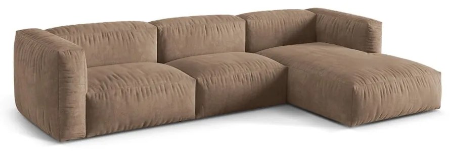 Világosbarna bársony moduláris sarokkanapé (jobb oldali-heverő résszel) Martina – Micadoni