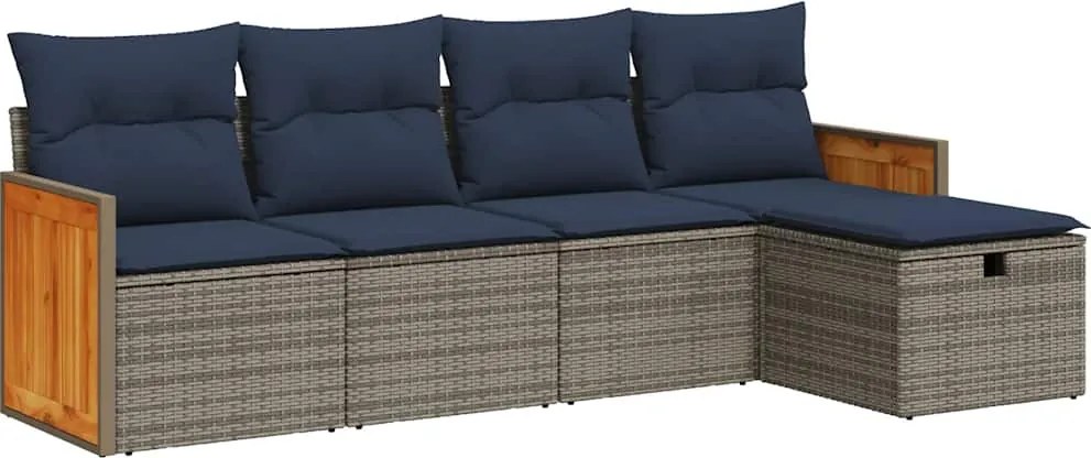 vidaXL 5 részes szürke polyrattan kerti ülőgarnitúra párnákkal