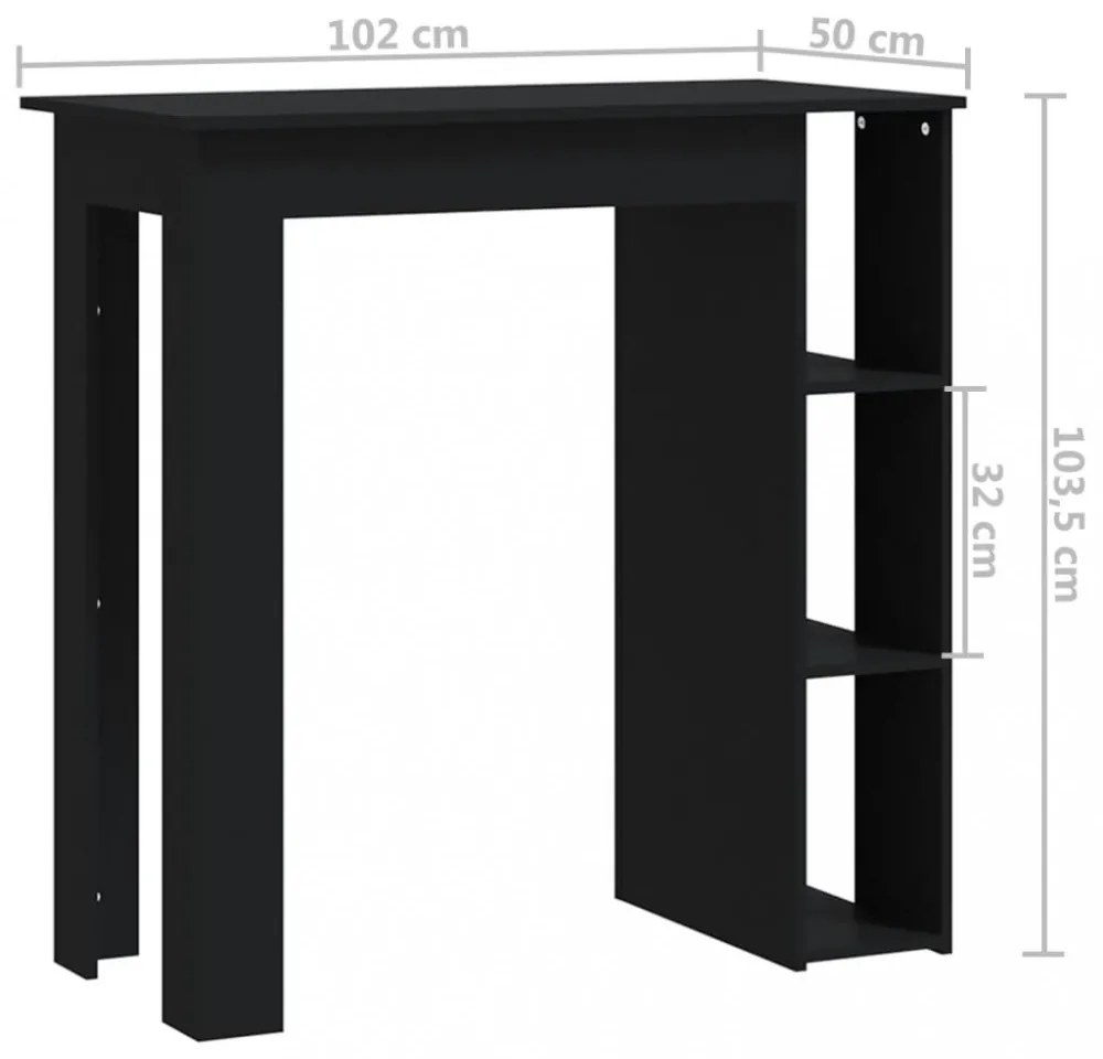 fekete szerelt fa bárasztal polccal 102 x 50 x 103,5 cm