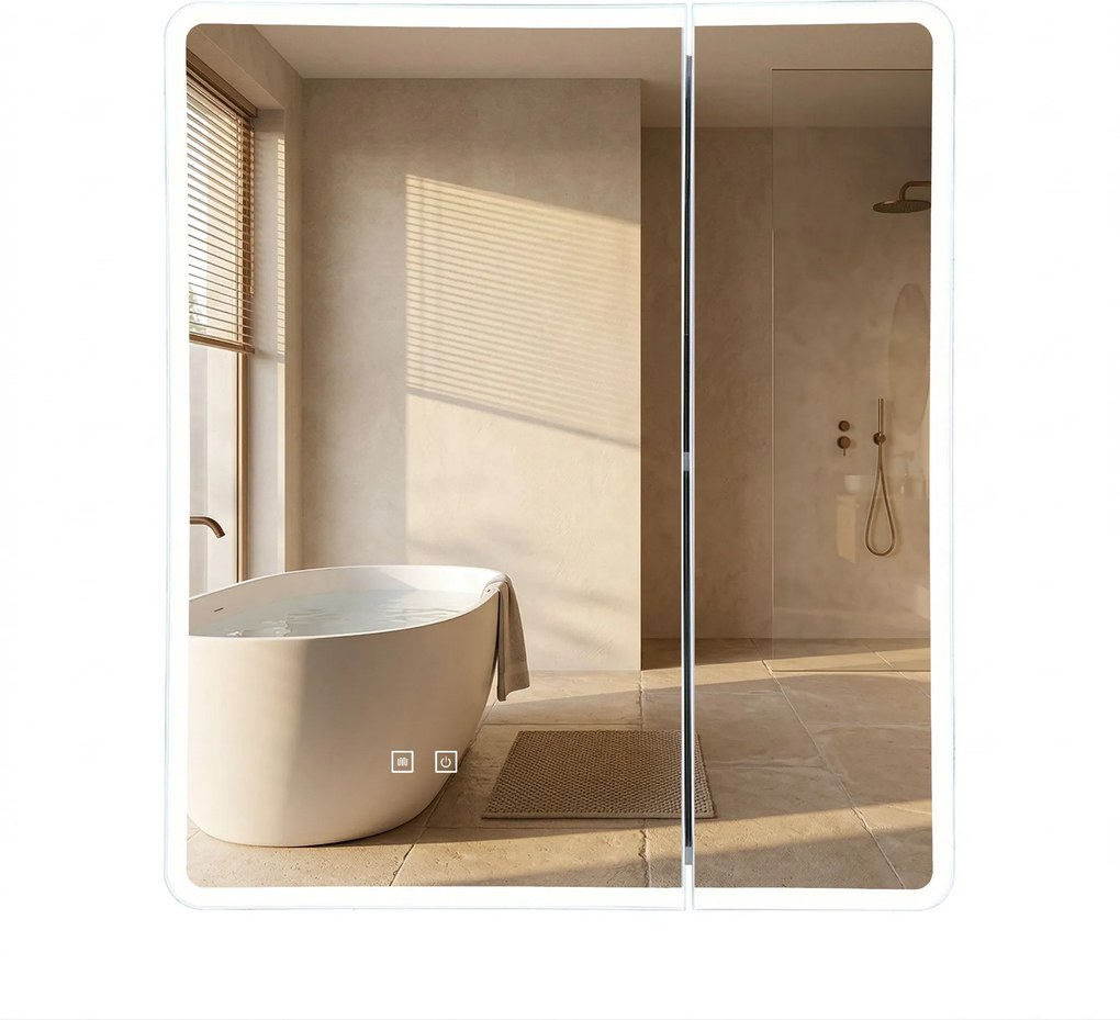 Rea Rea, LED tükrös szekrény világítással 60x70 cm, műanyag, M1011-60, fehér-szürke, REA-M0100