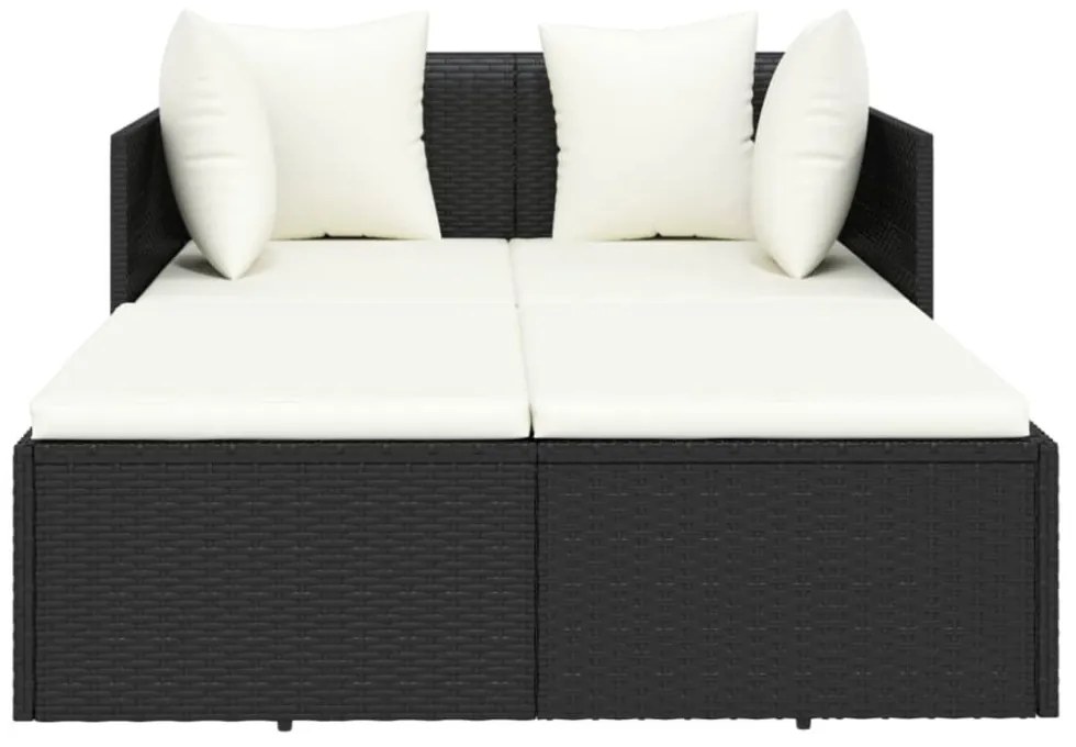 fekete polyrattan napozóágy párnával 182 x 118 x 63 cm