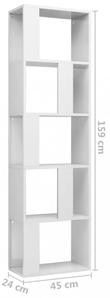 magasfényű fehér könyvszekrény/térelválasztó 45 x 24 x 159 cm