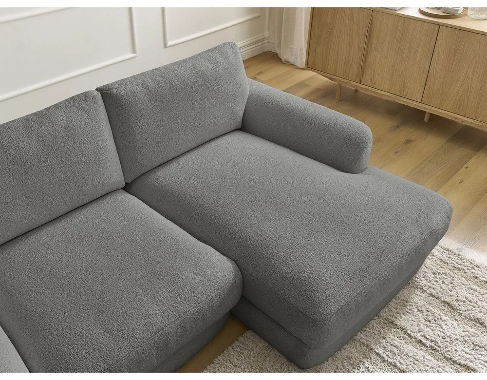 Sötétszürke buklé sarokkanapé (jobb oldali-heverő résszel) Leonore – Bobochic Paris