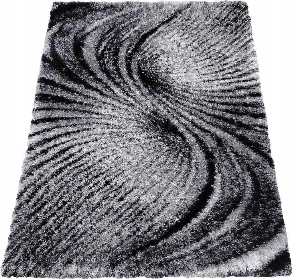 Szőnyeg 180x250 Hálószoba Nappaliba Shaggy Szürke Fekete Hosszú Bozontos Haj
