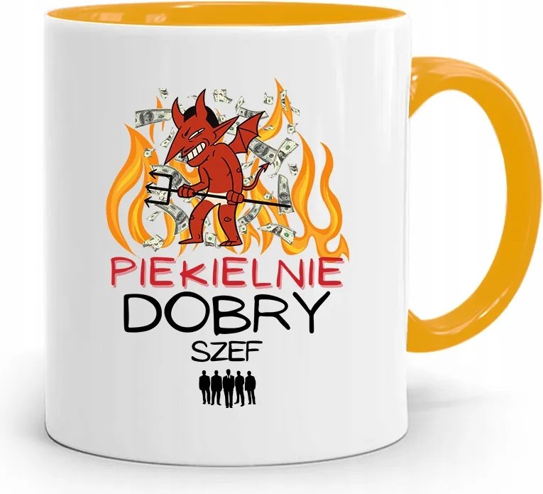 Sárga Bögre A Főnöknek Pokolian Jó Főnök fényképes nyomattal