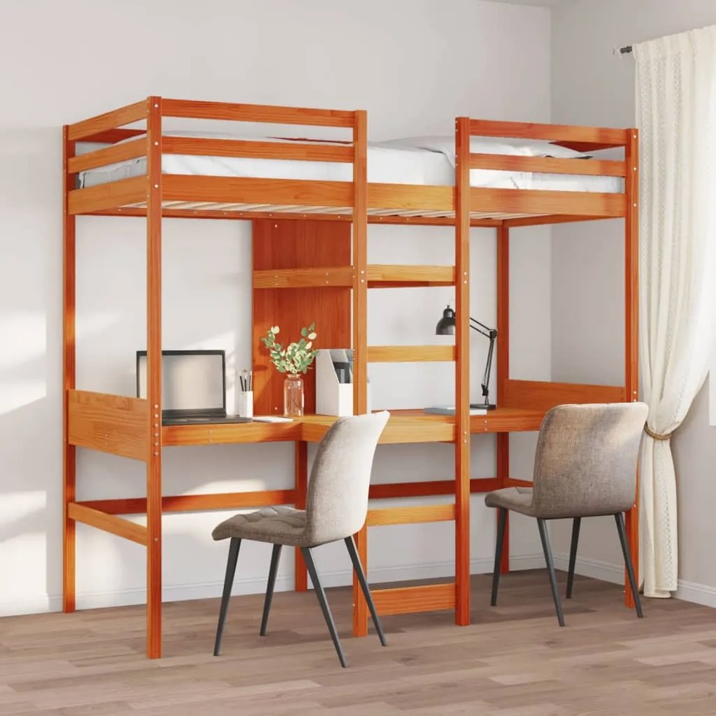 viaszbarna tömör fenyő galériaágy-keret matrac nélkül 75x190 cm