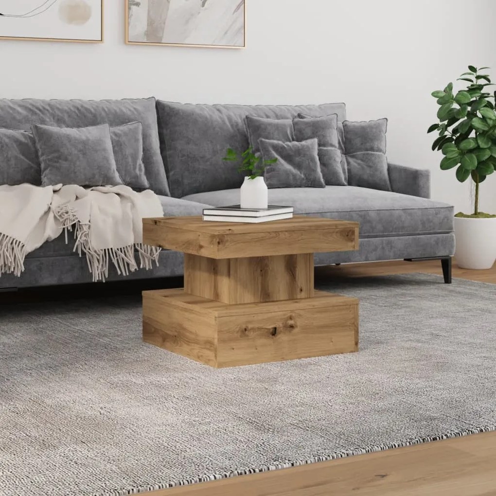 Kézműves tölgy színű dohányzóasztal LED-lámpákkal 50x50x40cm
