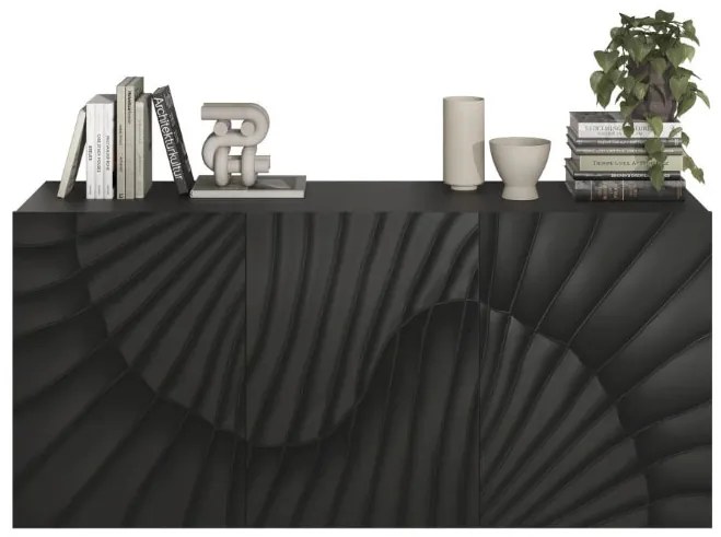 SNAKE háromajtós komód, antracitszürke laminált testtel és antracitszürke, díszített mintázatú előlapokkal