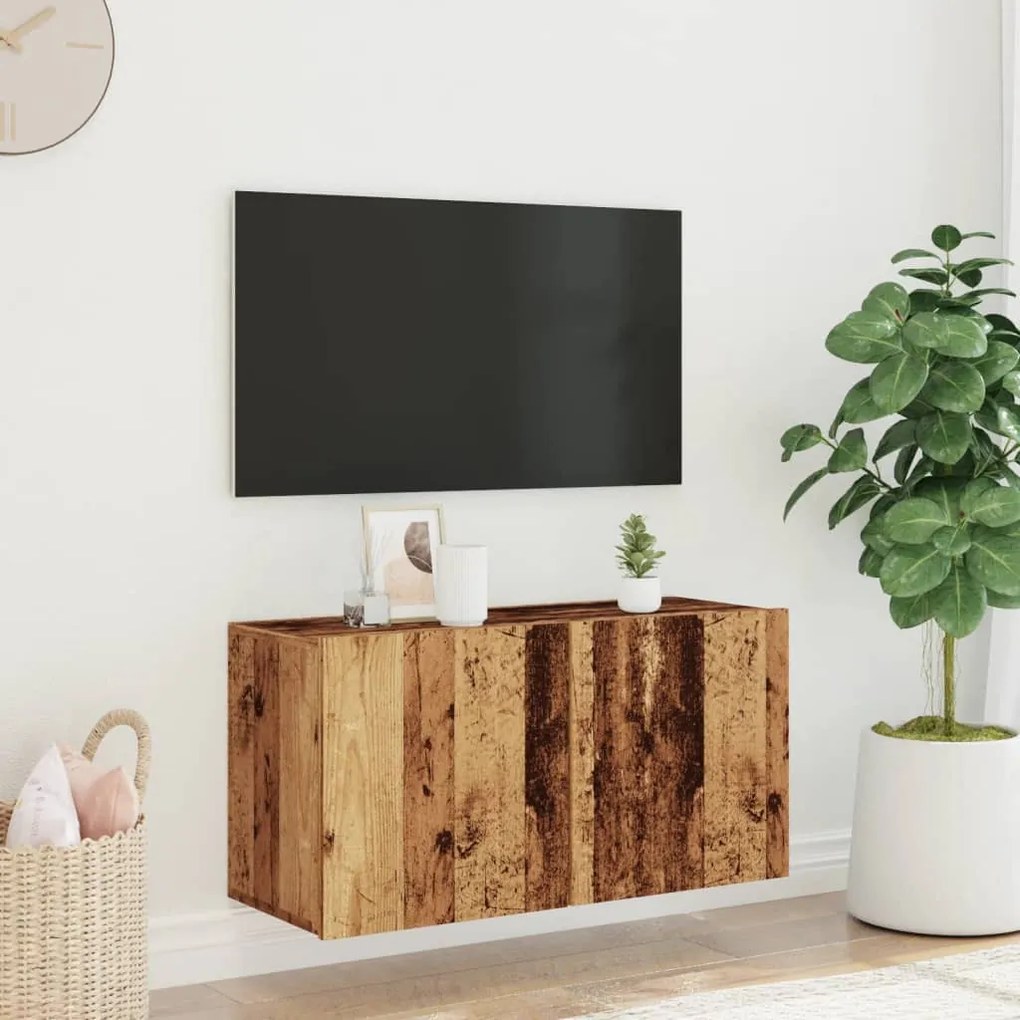 antik fa színű falra szerelhető TV-szekrény 80 x 30 x 41 cm