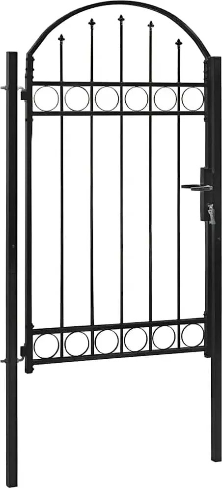 vidaXL fekete acél kerítéskapu íves tetejű 102 x 175 cm
