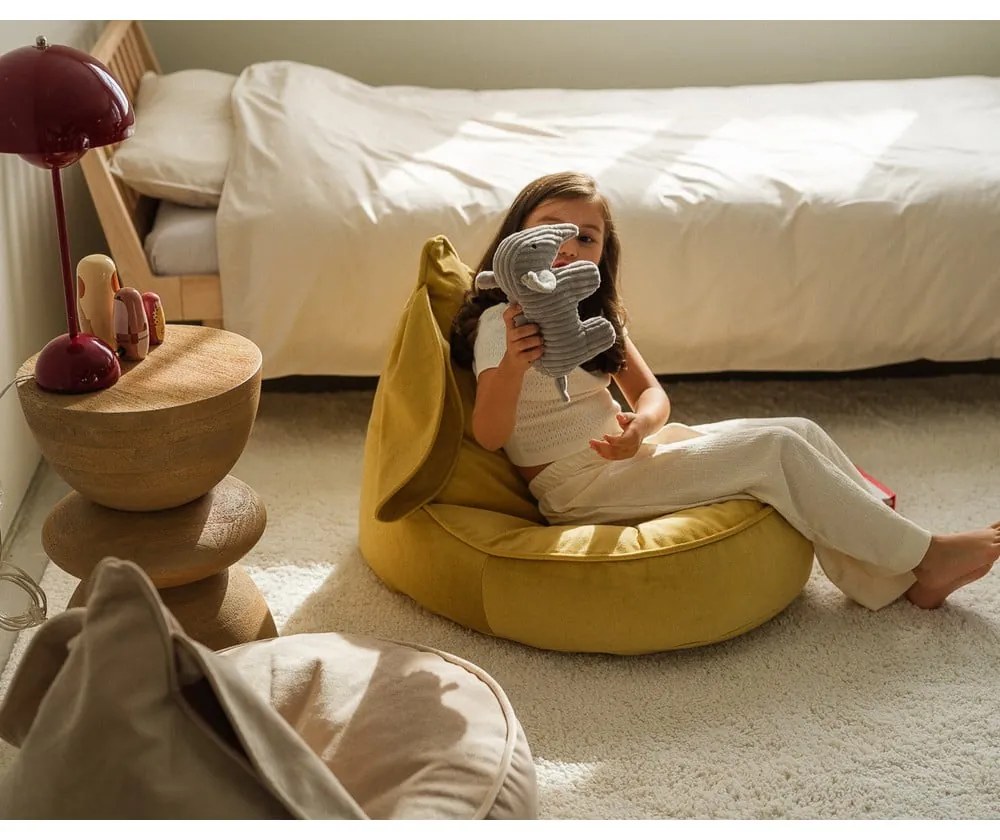 Sárga bársony gyerek babzsákfotel Bunny – Wigiwama