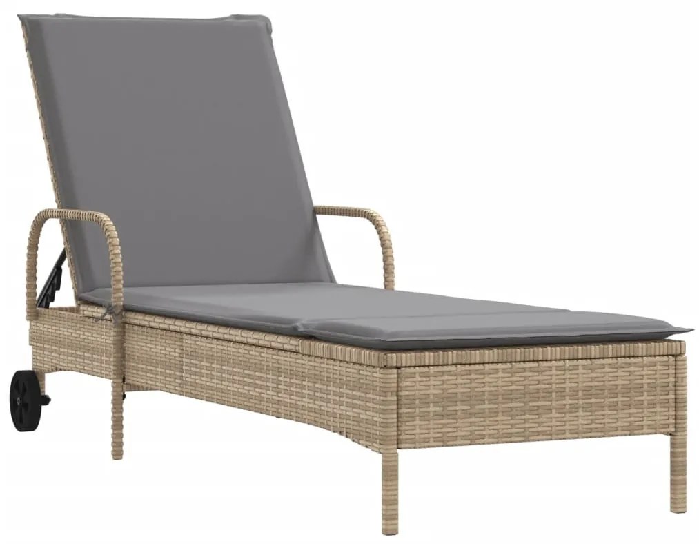 2 db bézs polyrattan napozóágy párnával