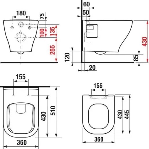 Függesztett WC + WC-ülőke DEEP + DUAL nyomólap + beépíthető öblítőmodul + alátét