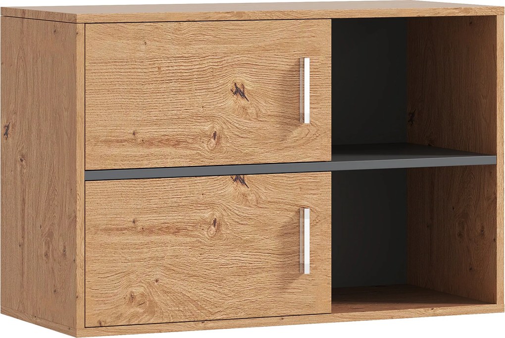 HOMCOM Fürdőszobai Segédszekrény Fali Szekrény Nyitott Rekeszekkel és 2 Ajtóval Modern Fürdőszobai Szekrény Konyhai Bejárathoz 80 cm x 35 cm x 57.5 cm