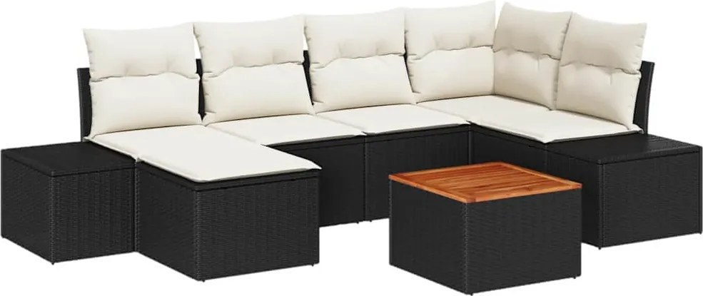 vidaXL Kerti Kanapé Szett párnával 7 pcs Fekete polirattan