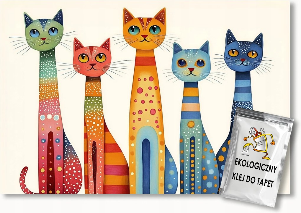 Fotótapéta Flizelina Gyerekek Folk Pop Art Etno Színes Macskák 400x280 ragasztó