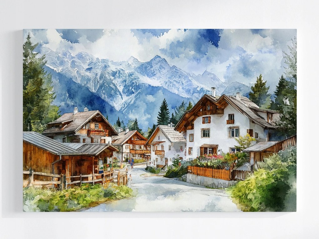 Poszter Tájkép Képeslap Alpok Város Hegyek Falu 60x40