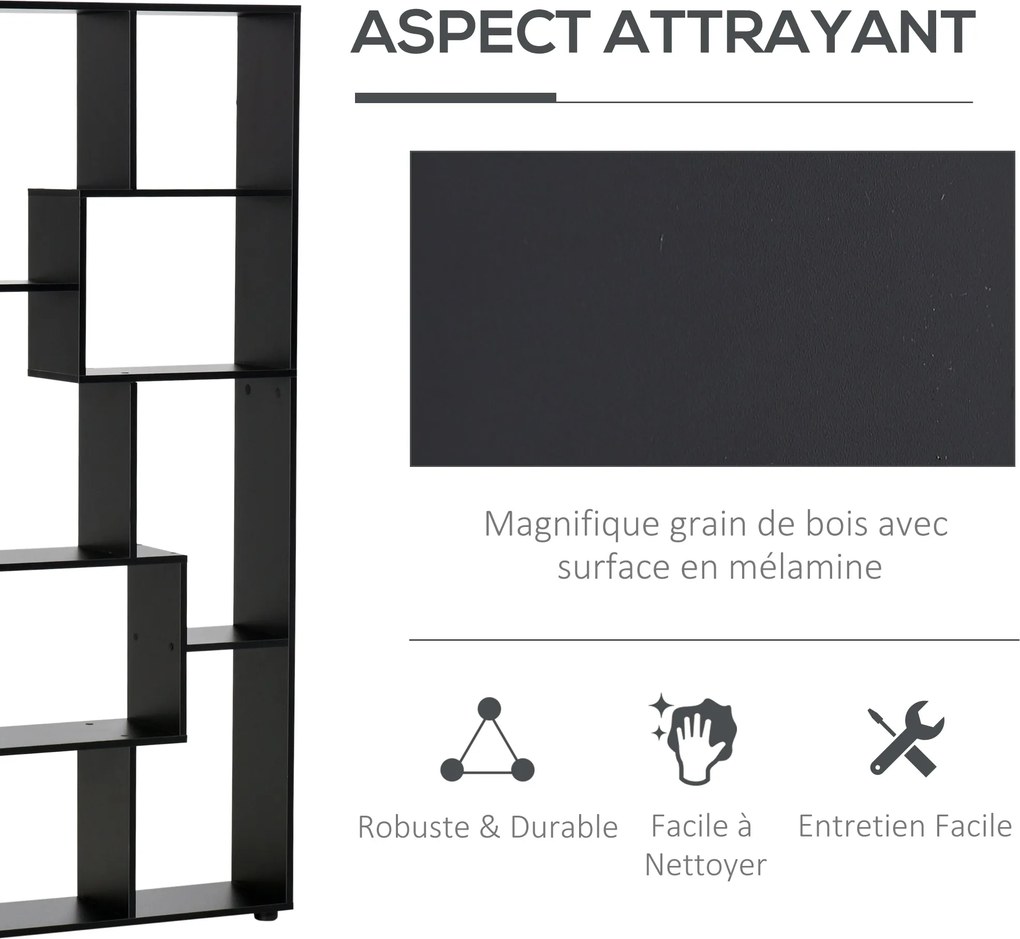HOMCOM Kortárs Design Ziggurat Polc 70L x 24W x 178H cm Részecske Deszka Fekete | Aosom